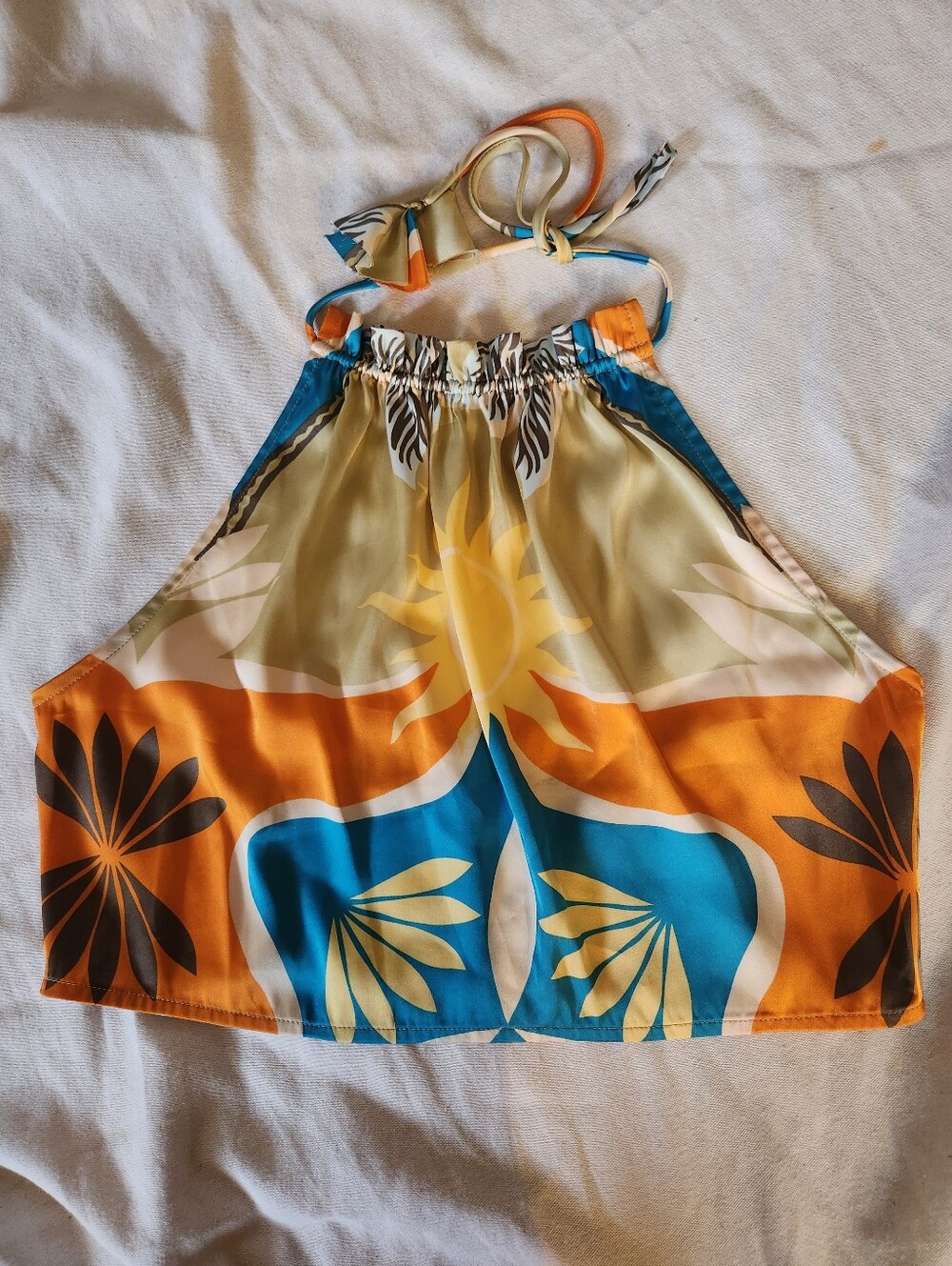 NWT MISA Los Angeles Tropical Halter Crop Top Smocked Back Size M L
